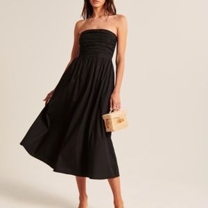 Emerson Strapless Poplin Midi Dress (Black)